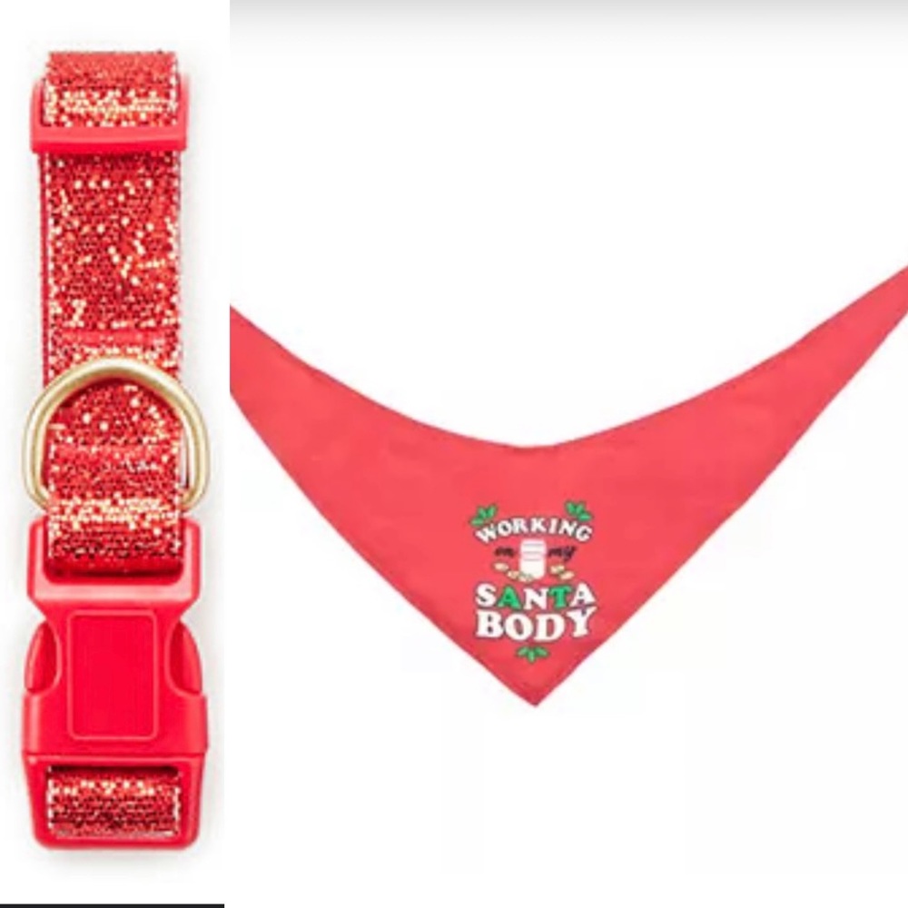 NWT Dog Christmas Bundle: Collar and Bandana Size Large